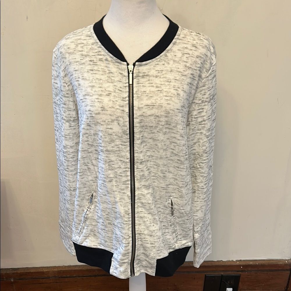 Style & Co space dye gray and black zipper front jacket Size L New
